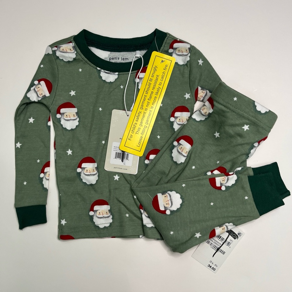 Petit Lem Holiday Santa Print Pajama Set Baby Green